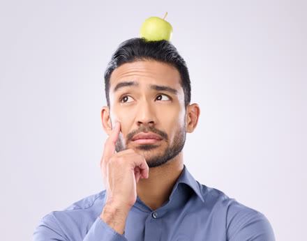 Man with apple on head